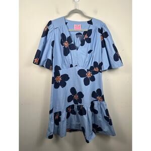 Super cute Kate Spade Light Blue Floral Midi Dress with Navy and Coral Accents